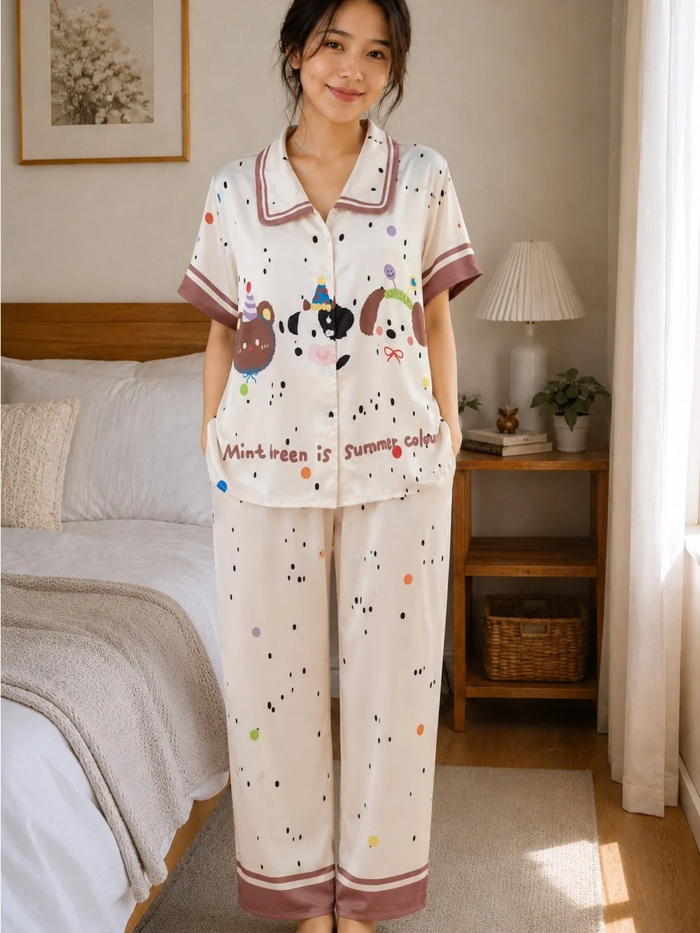 Cream Kids Animal-Print Short-Sleeve Pajama Set